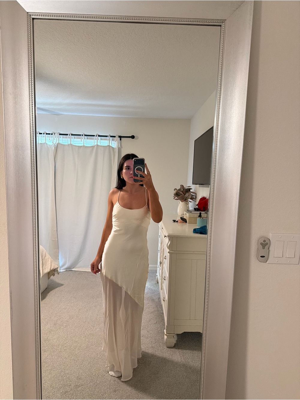 Elegant Ivory Slip Wedding Dress with Cowl Neck